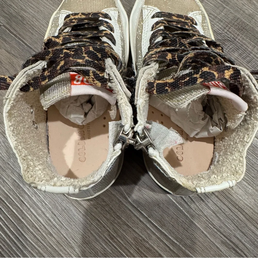 Golden Goose Francy Checkered Glitter Upper Leopard Print Laces High Top Sneaker